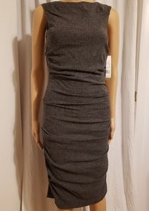 Nicole Miller Stretch Wool Ruched Dress Grey S